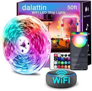 dalattin Led Lights for Bedroom 50ft WiFi Smart LED Strip Lights Works with Alexa and Google Assistant, Tuya App and Remote Control, Music Sync RGB Lights for Bedroom Valentine Decor,Party, 1 Roll