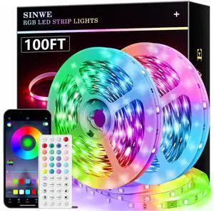 SINWE 100ft Led Lights for Bedroom,Music Sync Led Strip Lights with 44 Keys Remote and App Control,Color Changing RGB Led Lights for Room Home Kitchen Party Christmas Decoration (2 roll of 50ft)