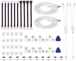 iCreating LED Strip Connectors 4 Pin, RGB LED Light Connectors Kit Includes 5050 LED Connectors L Shape 4Pin 10mm LED Light Strip Connectors