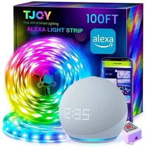 TJOY 100ft Smart Led Strip Lights for Bedroom, Work with Alexa, RGB Color Changing Music Sync Led Lights with App Remote,Multi-Color Wireless Led Strip Lighting for Bedroom (APP+Remote+Voice)