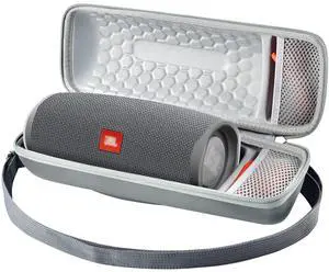 Hard Travel Case for JBL Charge 4/ Charge 5 Waterproof Bluetooth Speaker. Carrying Storage Bag Fits Charger and USB Cable - Grey+Inside Grey (Case Only)