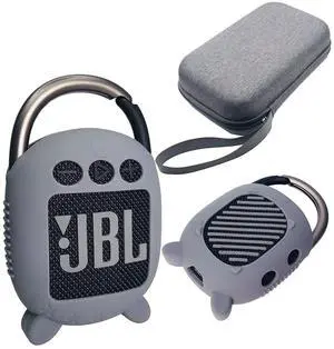 Hard Carrying Case and Silicone Cover for JBL Clip 4 Portable Bluetooth Speaker, Protective Travel Case Storage for JBL Clip 4 Speaker Accessories (Grey)