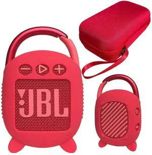 Hard Carrying Case and Silicone Cover for JBL Clip 4 Portable Bluetooth Speaker, Protective Travel Case Storage for JBL Clip 4 Speaker Accessories (Red)