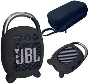 Hard Carrying Case and Silicone Cover for JBL Clip 4 Portable Bluetooth Speaker, Protective Travel Case Storage for JBL Clip 4 Speaker Accessories (Black)