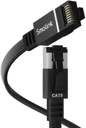 Smolink Ethernet Cable 50 ft, Cat 8 Ethernet Cable with 40Gbps 2000Mhz High Speed Ethernet Cable, Shielded Heavy Duty SFTP RJ45 LAN Cable Patch Cord for Modem Router Gaming PC PS4/5/6 Xbox, Black