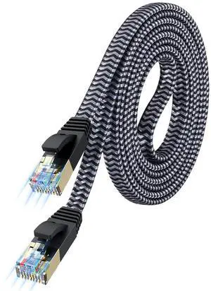 Cat 7 Ethernet Cable 6.6FT - Flat Design, Easy Install, Nylon Braided, More Durable High Speed Internet Cable Network Cord Shielded LAN Cables for Computers, Routers, Switches, and Gaming Consoles