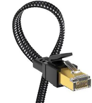 Orbram Cat 8 Ethernet Cable 15 ft, Nylon Braided High Speed Heavy Duty Network LAN Patch Cord, 40Gbps 2000Mhz SFTP RJ45 Flat Internet Cable Shielded in Wall, Indoor&Outdoor for Modem/Router/Gaming/PC