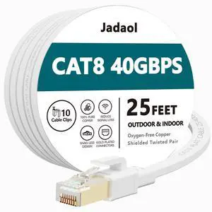 Cat8 Ethernet Cable, Outdoor&Indoor, 25 FT Heavy Duty High Speed Cat 8 LAN Network Cable, 40Gbps 2000MHz RJ45 Flat Internet Computer Patch Cord, Weatherproof S/FTP UV Resistant for Router/Modem/Gaming