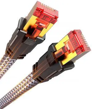 Snowkids Cat 8 Ethernet Cable 15 FT, Strong Signal, High Speed 40Gbps 2000Mhz, Network Cord with RJ45 Internet Connector for TV/Printer/Computer/Modem/Router/ps-3/4/5, Braided Flat LAN Cable 15FT Grey
