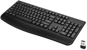 QUASIO Wireless Keyboard, 2.4G Full-Sized Ergonomic Wireless Computer Keyboard with Wrist Rest for Windows, Mac OS Laptop/PC/Desktop/Notebook(Black)