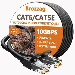 Ethernet Cable 50ft For Cat6/Cat5E, 40Gbps Support Cat8/Cat7, 24AWG Network Cable Indoor&Outdoor, Direct Burial Waterproof & UV Resistant, High Speed Snagless RJ45 LAN Cord -POE/Modem/Router, Black