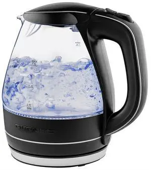 OVENTE Electric Kettle, 1.5L Borosilicate Glass Countertop Water Heater and Boiler for Coffee or Tea, BPA-Free, Auto Shut-Off, Boil-Dry Protection, Removable and Washable Spout Filter, Black KG83B