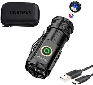 UNROEVS Mini Flashlight 2550 Lumens Rechargeable USB C Charging, Small Flashlights High Lumens 5 Modes, Pocket Light with Clip, Magnetic Flash Light for EDC,Camping, Hiking,Emergency