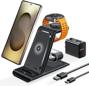 Wireless Charging Station for Samsung Wireless Charger Galaxy Watch 8/7/6/5/4/3 Active 2/1 Stand Galaxy S25 Ultra/S25/S24/S23/S22/S21/Note20/10 Z Fold Flip 7 Galaxy Buds3/2 Pro/Live Multiple Devices