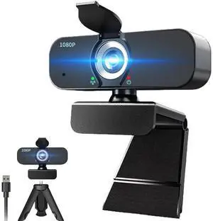 Lusinx 1080P Webcam for Computer/Laptop/Desktop/PC, External Camera with Microphone, USB Plug&Play, Auto Low Light Correction, Privacy Cover, Tripod, Wide Angle for Meeting/Online Video/Zoom