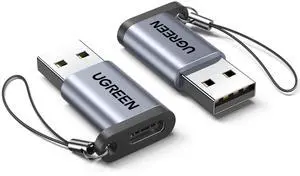 UGREEN 10Gbps USB C Female to USB Male Adapter 2 Pack, Type C to USB A Charger Cable Converter Compatible with Apple Watch iPhone 15 14 13 AirPods 3 MacBook Samsung Galaxy Note Google Pixel etc Gray