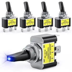 Nilight 5PCS LED Toggle Switch ON Off 12V 30A Blue LED Lighted Metal Switch Heavy Duty SPST 3 Pin Rocker Switch 12mm Mounting Hole for Automotive Cars Trucks Boats Racing Cars,2 Years Warranty