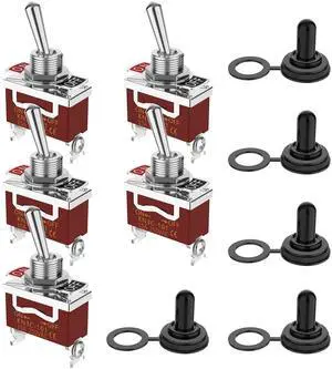 MecRecare Toggle Switch ON-Off Waterproof 2 Way 30A 12VDC/15A 250VAC 2 Position 120V SPST with Boot Cap Cover for Auto Boat Marine (Pack of 5)