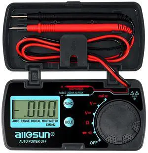 allsun Mini Auto Range Folding Digital Multimeter Automotive Tester AC DC Volt AMP Ohm LCD Travel Voltmeter Ammeter Continuity Tester Auto Power Off EM3082
