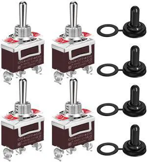 DaierTek Waterproof Momentary Toggle Switch 12V DC 20A Heavy Duty Marine SPDT Switch Rocker 3 Way (ON)-Off-(ON) 250V AC 15A with Weatherproof Boot Cap Cover for Auto Car Boat -4pcs