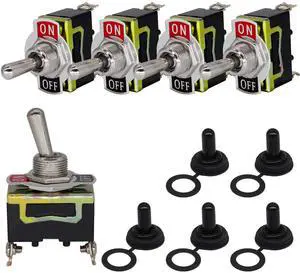 5PCS Marine Toggle Switch 12V Boat Automotive Car Waterproof SPST Rocker Toggle Switch ON/Off 2Pin 2Position 20A/125V 15A/250V Heavy Duty Weatherproof Boot Cover Silver