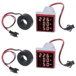 AITIAO 2PCS Digital Ammeter Voltmeter AC 60-500V 0-100A, 3 in 1 Multifunction Volt Amp Frequency Meter LED Display Voltage Detector Current Tester Gauge (Red)