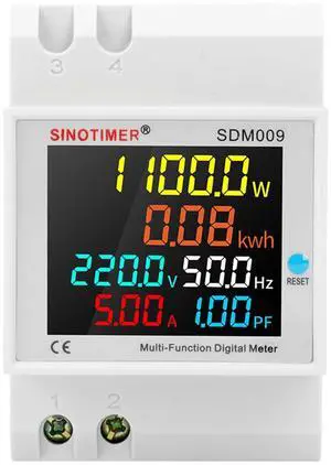 6IN1 Single Phase Energy Meter Din Rail Electricity Usage Monitor AC 40-300V 100A Voltmeter Ammeter Watt Kwh Frequency Power Meter Built-in CT 110V