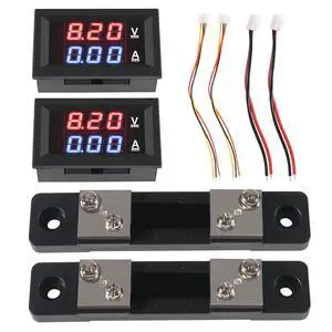 Aobao 2pcs 0.28'' Digital Volt Amp Voltmeter Ammeter Meter DC 0-100V 50A Red Blue Dual LED Display Voltage Amperage Current Meter 2 in 1 Tester with 50A/75mV Shunt