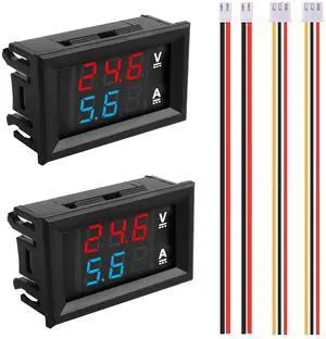 0.28" Volt Meter, DC 0-100V 10A Digital Voltmeter Ammeter Dual 3 Bits LED Display with Connect Wires Mini Ammeter Voltmeter for Electronic Circuit Experiments Cars RV Solar Energy