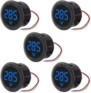 DWEII 5PCS DC 4-100V Car LED Digital Display, Round 2 Wire Voltmeter DC Digital Car Voltage Current Meter Volt Detector Tester Monitor Panel for Motorcycle Truck Camper Caravan Marine ATV UTV