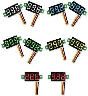 Sumklin 10PCS Mini DC Voltmeter 3-Wire DC 0-100V Voltage Tester 0.28 inch LED Panel 5 Colors Combined
