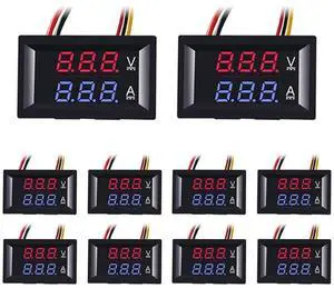 ACEIRMC 10pcs 0.28" LED Voltmeter Ammeter, Red and Blue Digital Multimeter Display Voltage Current Tester,DC 0-100V 10A Detector Voltage Current Meter Panel Amp Volt Gauge (10pcs)