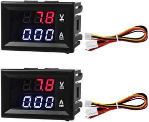 SHMZK 2 PCS 0.28" Digital Voltmeter Ammeter, DC 0-100V 10A 2 in 1 Volt Amp Meter with Connect Wires, Red & Blue Dual LED Display Panel Current Tester Voltage Gauge for EV Car Boat (10A)
