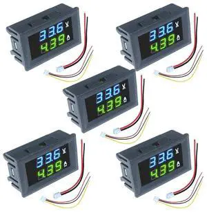diymore 5PCS 0.28" Volt Amp Meter Digital Voltmeter Ammeter DC 100V 10A Waterproof Dual Display Current Voltage Meter Mini Ammeter Voltmeter 3 Bits Dual LED Display Panel(Blue-Green)