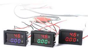 JESSINIE 3 Pack 0.28" Digital Voltmeter Ammeter DC 100V 10A Amp Voltage Current Meter Tester 3 Bits Blue + Red Dual LED Display Panel with Connect Wires