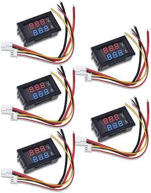 Sumklin 5PCS 0.28" Digital Volt Amp Voltmeter Ammeter Meter DC 100V 10A 3 Bits Red+Blue Display Voltage Current Tester