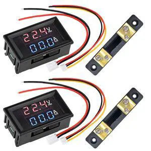 DC 4.5-100V Digital Volt Amp Voltmeter, 0-50A Digital Voltmeter,12V 24V 0.28" Dual LED Ammeter Multimeter Panel, Current Meter Volt Tester with 50A 75mV Shunt(Red&Blue) DC 4.5-100V Digital Volt Amp Voltmeter, 0-50A Digital Voltmeter,12V 24V 0.28" Dual LED Ammeter Multimeter Panel, Current Meter Volt Tester with 50A 75mV Shunt(Red&Blue)