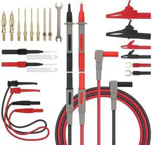 SWANLAKE 27-Piece Multimeter Test Leads Set, CAT.III 1000V / CAT.IV 600V Multimeter Probes with Alligator Clips, Needle Probe, Replaceable Probe Accessories, Soft Silicone Volt Meter Lead