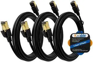 Cat 7 Ethernet Cable 1 Feet (3 Pack), Multi Pack High Speed Internet Cord, CAT7 RJ45 LAN Network Cable, Triple Shielding SFTP 10Gbps 600Mhz Patch Cable, Compatible with CAT6A CAT6 CAT5E CAT5 Cable