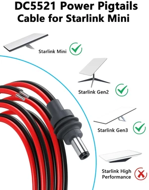 DC5521 Power Pigtails Cable for Starlink Mini, 14AWG DC 5.5mm x 2.1mm Male Plug to Bare Wire Open End Power Supply DIY Cord, Waterproof Extension Power Cable Accessories - 3.2FT (Pack of 2) DC5521 Power Pigtails Cable for Starlink Mini, 14AWG DC 5.5mm x 2.1mm Male Plug to Bare Wire Open End Power Supply DIY Cord, Waterproof Extension Power Cable Accessories - 3.2FT (Pack of 2)