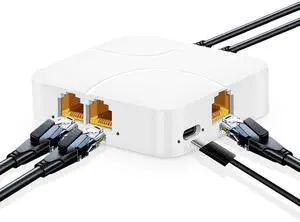 1 to 4 Gigabit Ethernet Splitter, 100/1000Mbps, Network Hub RJ45 Internet LAN Splitter with USB Cable, for Cat5/5e/6/7/8 Cables