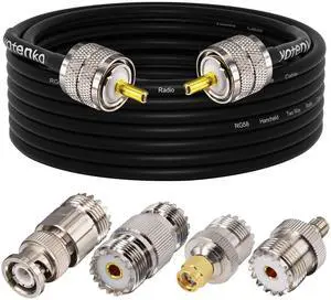 YOTENKO CB Coax Cable,RG58 Coaxial Cable 25Ft,UHF PL259 Male to Male Cable + UHF SO239 Female to SMA/UHF/BNC Adapter 4-Pack for CB Radio Antenna,Ham Radio,SWR Meter,HF Radio