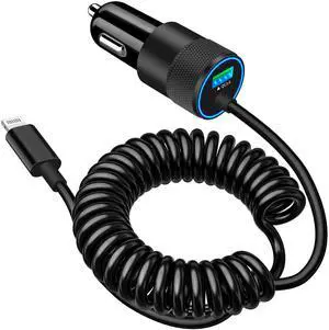 [Apple MFi Certified] iPhone Car Charger Fast Charging, Braveridge 4.8A Dual USB Power Cigarette Lighter Car Charger Adapter with 6FT Lightning Coiled Cable for iPhone 14 13 12 11 Pro/XS/XR/SE/X/iPad
