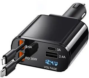 TICCI Retractable Car Charger 66W USB C Retractable with Cables, Car Phone Charger for iPhone 16/15/14 Android, Galaxy, Pixel, Car Accessories Fast Charging for Men Women, Black,