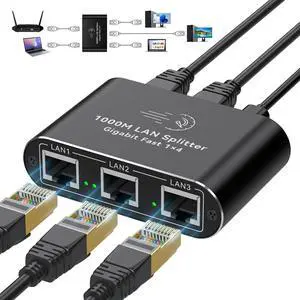 AILVLVNG Ethernet Splitter 1 to 4 1000Mbps Internet Cable Splitter 1 in 4 Out High Speed Either Network Splitter Gigabit Dual LAN RJ45 Port Router Switch Work with Cat6/7/8 Cable