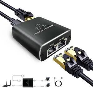 Gigabit Ethernet Splitter - 1000Mbps High Speed, Supports 2 Devices Simultaneously - USB Powered, RJ45 LAN Splitter for Cat 5e/5/6/7/8 Cables