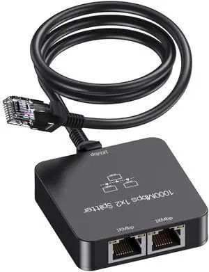 Uzifhdhi Ethernet Splitter 1 to 2 with Ethernet Cable, Gigabit RJ45 Internet Splitter Adapter 1000Mbps High Speed for Cat 5/5e/6/7/8 Cable, Black