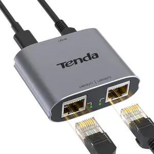 Tenda SG103M Gigabit Ethernet Splitter 1 to 2 - Network Splitter with USB Power Cable, RJ45 Internet Adapter 1000Mbps High Speed for Cat 5/5e/6/7/8 Cable