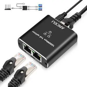 Gigabit Ethernet Splitter 1 to 2 with USB Power Cable, 1000Mbps High Speed RJ45 Internet Splitt-er Adapter for Cat 5/5e/6/7/8 Cable (Ethernet Splitter 1 to 2)