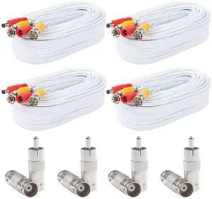 Postta BNC Video Power Cable (4 Pack 25 Feet) Video Security Camera Cable Wire with Eight Connectors for CCTV DVR Surveillance System